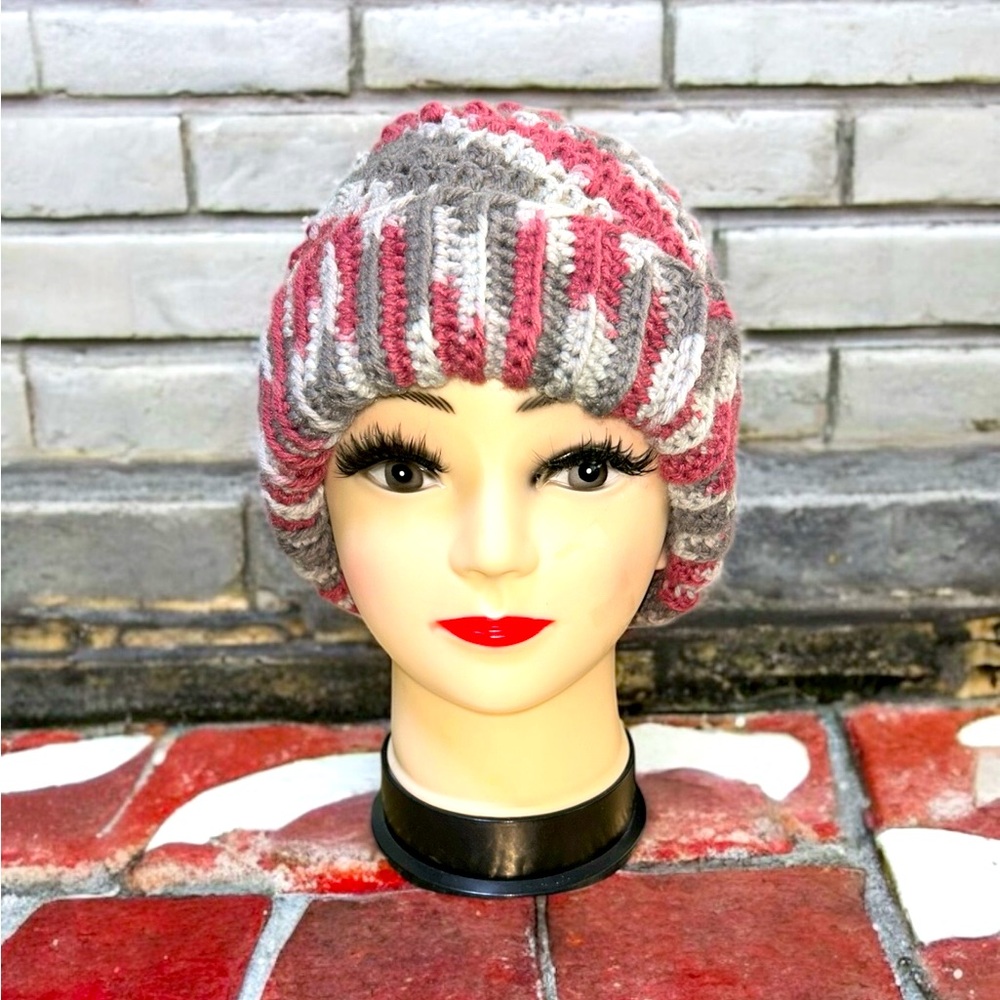 Stylish Pink and Gray Knit Beanie